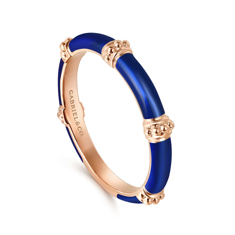 Enamel - 14K Rose Gold Bujukan Bar Split Stackable with Chrome Blue Enamel - Shot 3