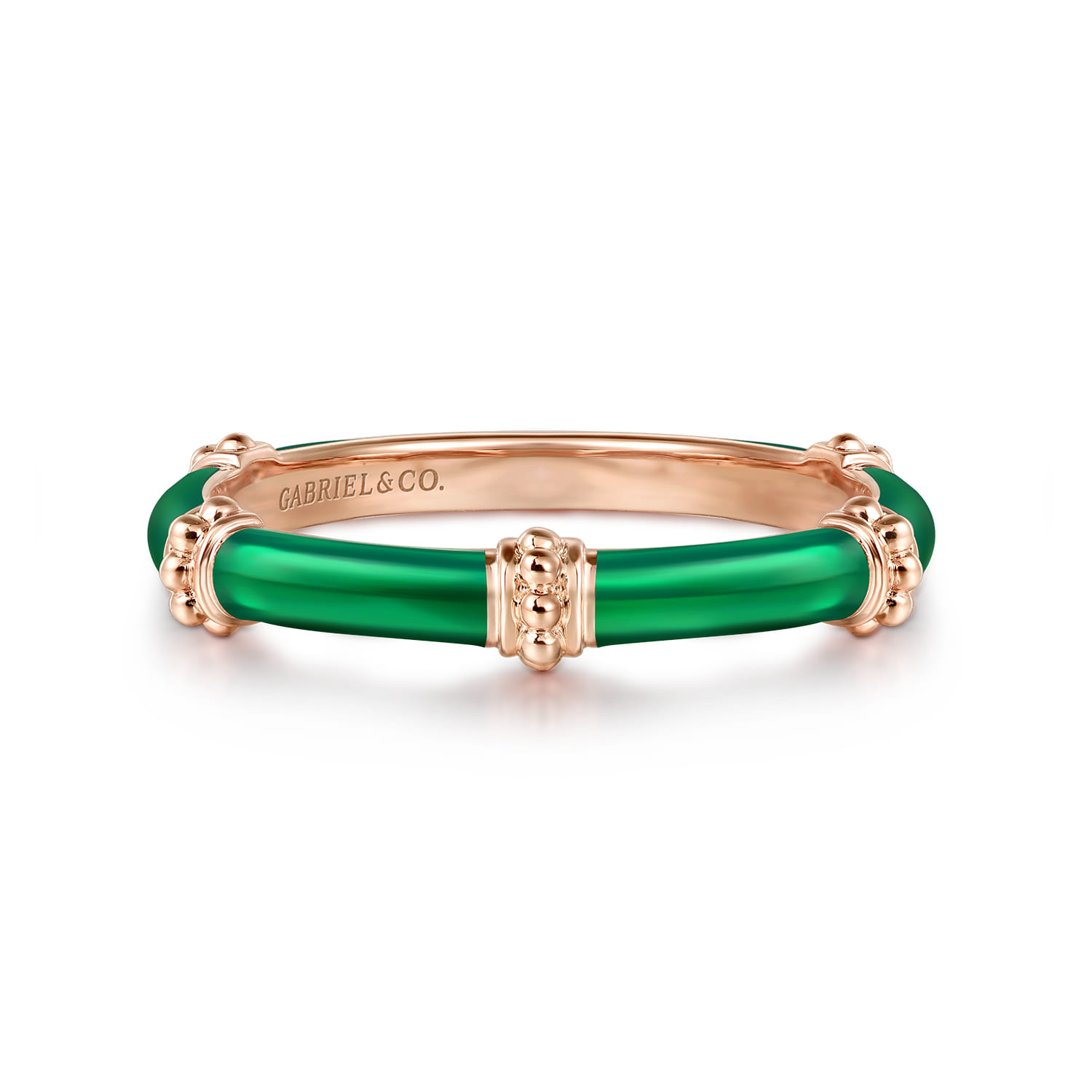 Enamel - 14K Rose Gold Bujukan Bar Split Stackable with Chrome Green Enamel - Shot 1
