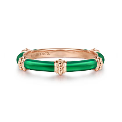 Enamel - 14K Rose Gold Bujukan Bar Split Stackable with Chrome Green Enamel