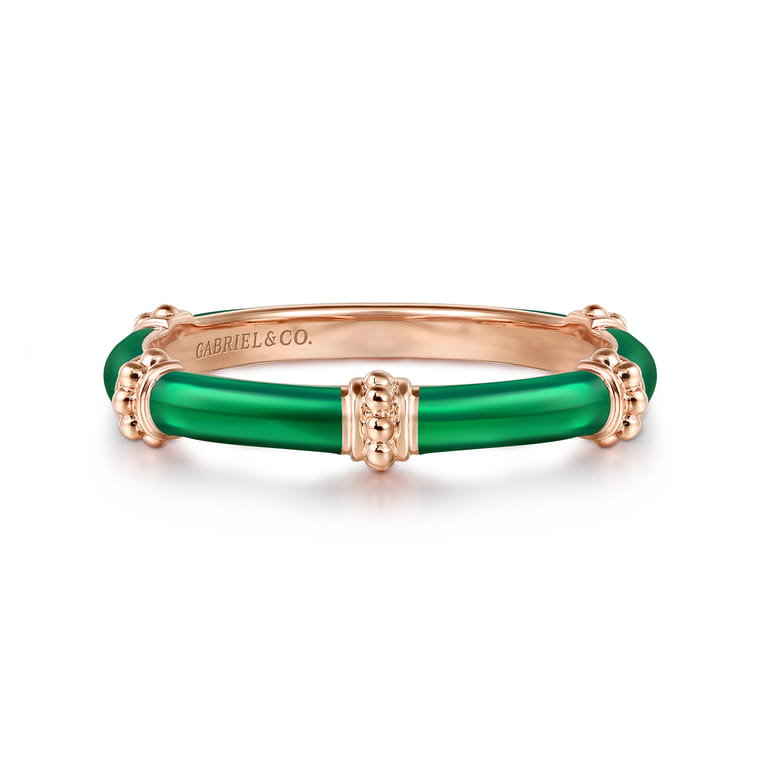 Enamel - 14K Rose Gold Bujukan Bar Split Stackable with Chrome Green Enamel - Shot 1