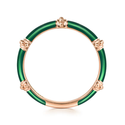 Enamel - 14K Rose Gold Bujukan Bar Split Stackable with Chrome Green Enamel
