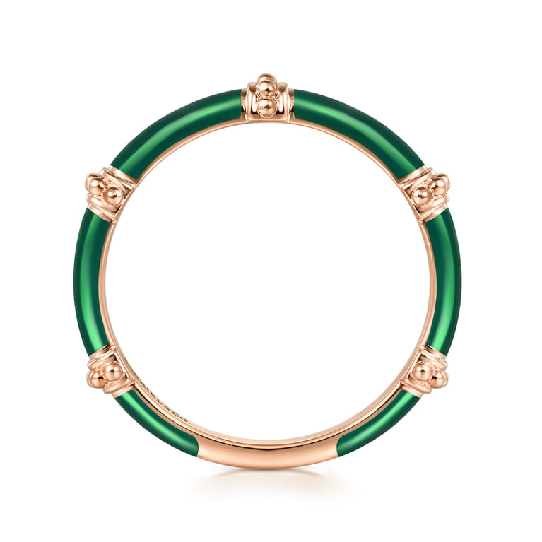 Enamel - 14K Rose Gold Bujukan Bar Split Stackable with Chrome Green Enamel - Shot 2