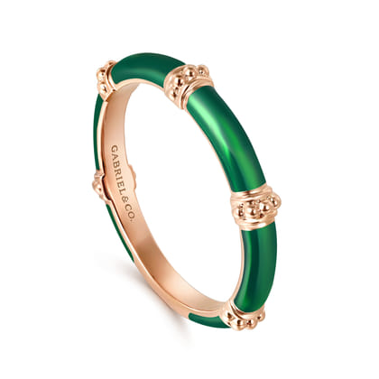 Enamel - 14K Rose Gold Bujukan Bar Split Stackable with Chrome Green Enamel