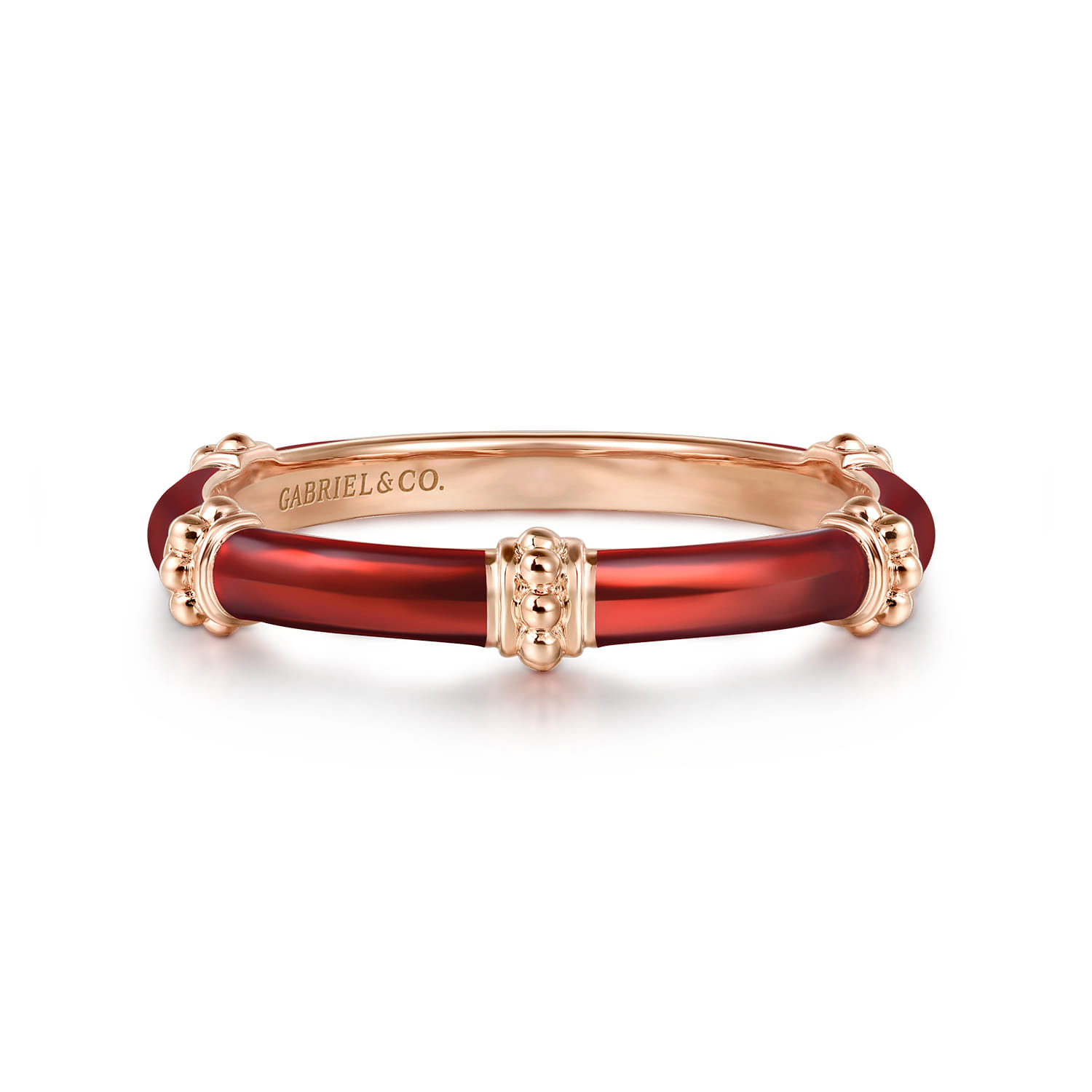 Enamel - 14K Rose Gold Bujukan Bar Split Stackable with Chrome Red Enamel - Shot 1
