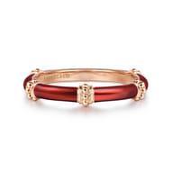Enamel - 14K Rose Gold Bujukan Bar Split Stackable with Chrome Red Enamel