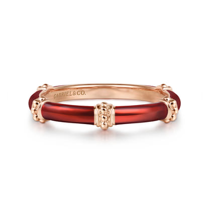 Enamel - 14K Rose Gold Bujukan Bar Split Stackable with Chrome Red Enamel