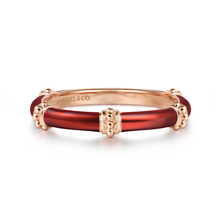 Enamel - 14K Rose Gold Bujukan Bar Split Stackable with Chrome Red Enamel - Shot 1