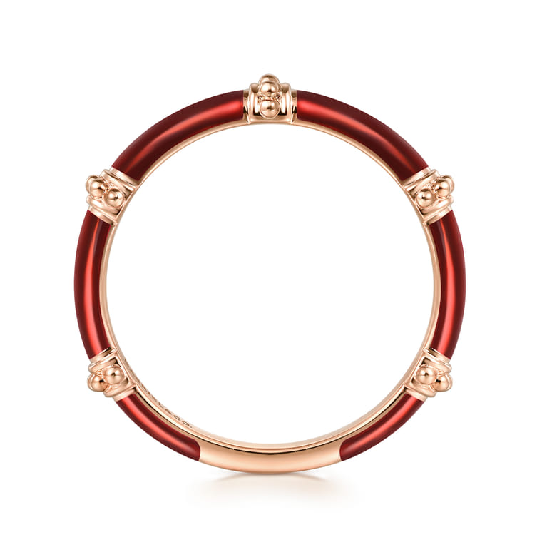 Enamel - 14K Rose Gold Bujukan Bar Split Stackable with Chrome Red Enamel - Shot 2