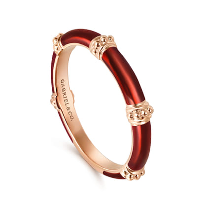 Enamel - 14K Rose Gold Bujukan Bar Split Stackable with Chrome Red Enamel