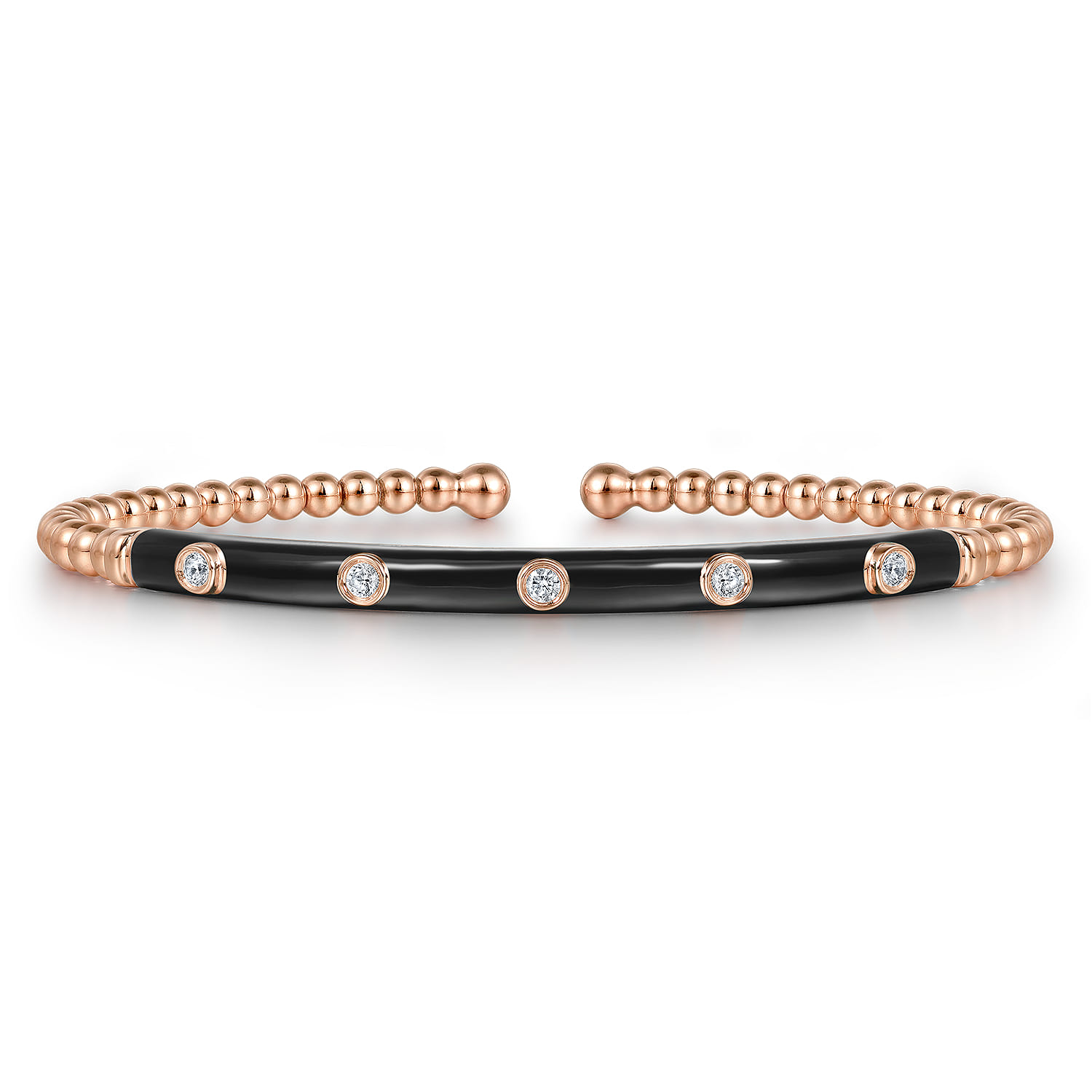 Enamel - 14K Rose Gold Bujukan Beads and Diamond Split Bangle with Black Enamel - 0.15 ct - Shot 1