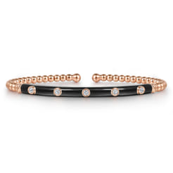 Enamel - 14K Rose Gold Bujukan Beads and Diamond Split Bangle with Black Enamel
