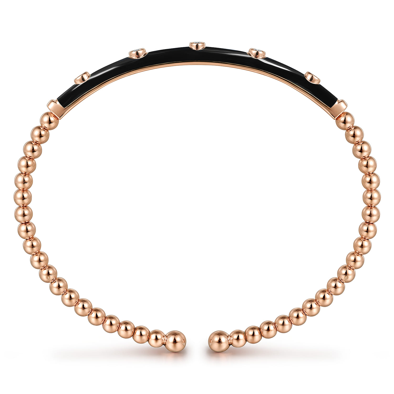 Enamel - 14K Rose Gold Bujukan Beads and Diamond Split Bangle with Black Enamel - 0.15 ct - Shot 3