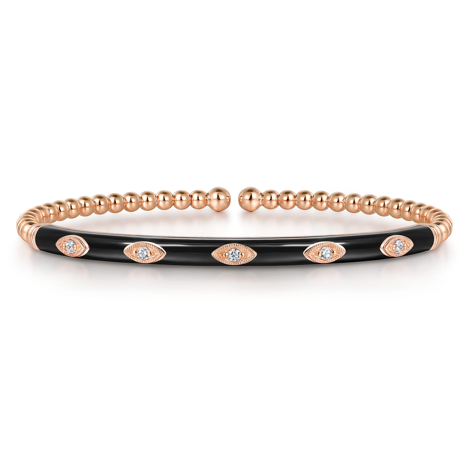 Enamel - 14K Rose Gold Bujukan Beads and Diamond Split Bangle with Black Enamel - 0.1 ct - Shot 1