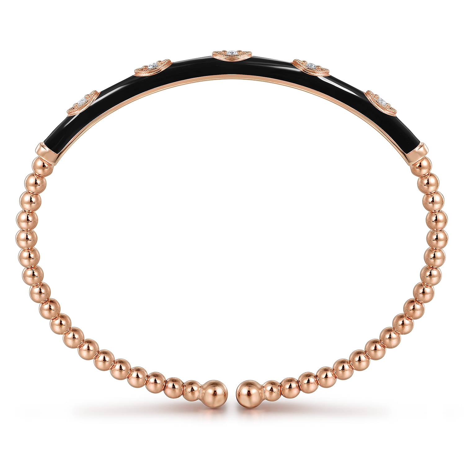 Enamel - 14K Rose Gold Bujukan Beads and Diamond Split Bangle with Black Enamel - 0.1 ct - Shot 3