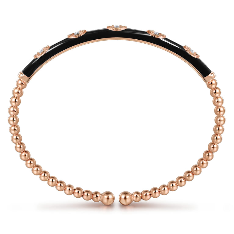 Enamel - 14K Rose Gold Bujukan Beads and Diamond Split Bangle with Black Enamel - 0.1 ct - Shot 3