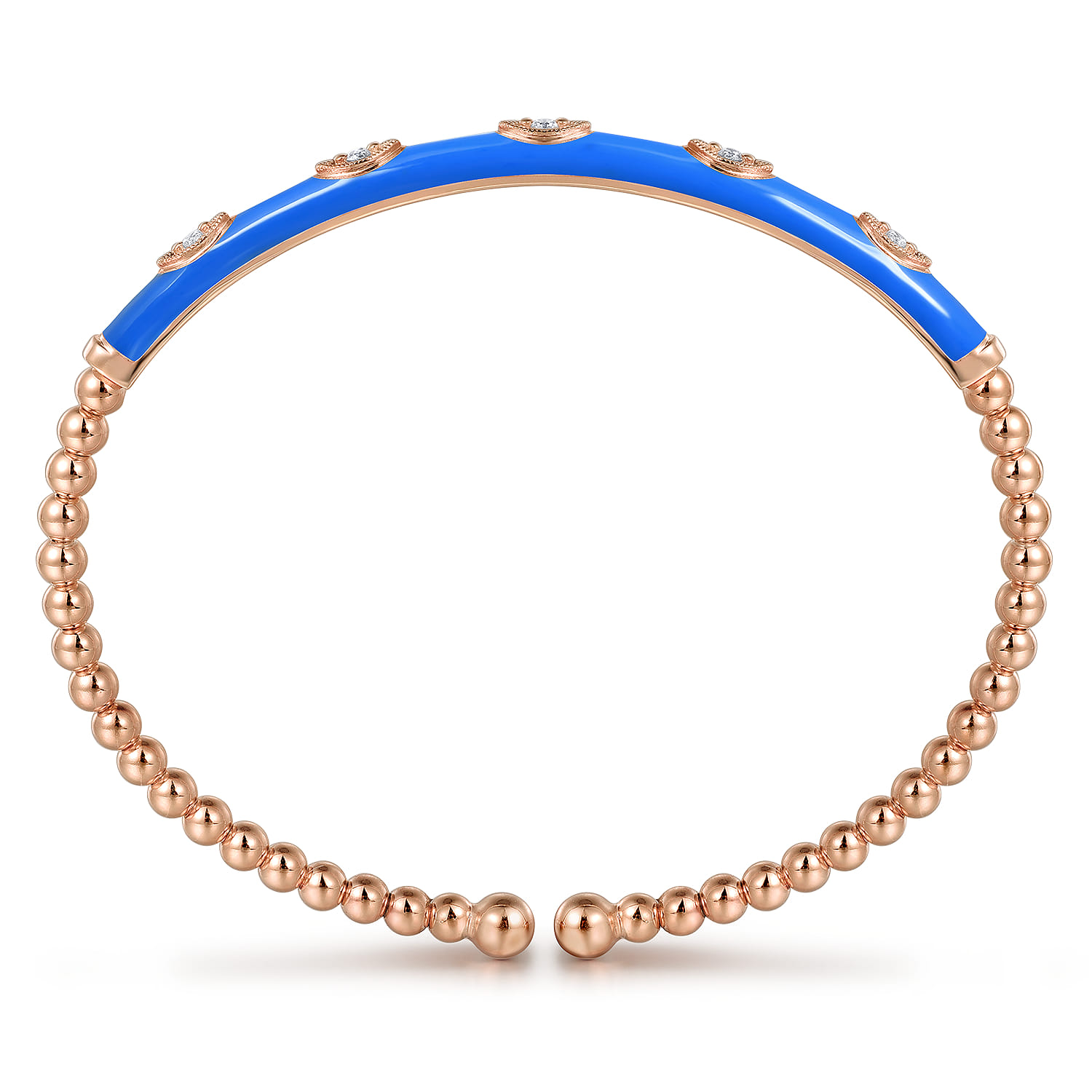 Enamel - 14K Rose Gold Bujukan Beads and Diamond Split Bangle with Blue Enamel - 0.1 ct - Shot 3