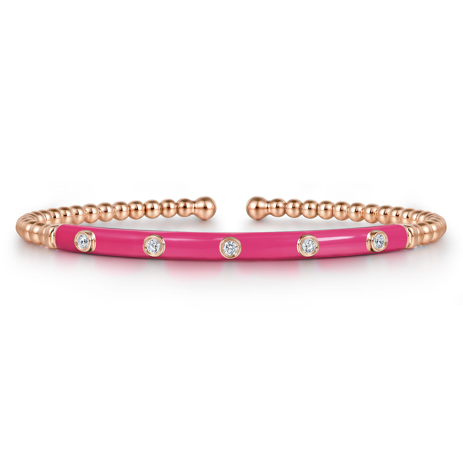 Enamel - 14K Rose Gold Bujukan Beads and Diamond Split Bangle with Fuchsia Enamel - 0.15 ct - Shot 1