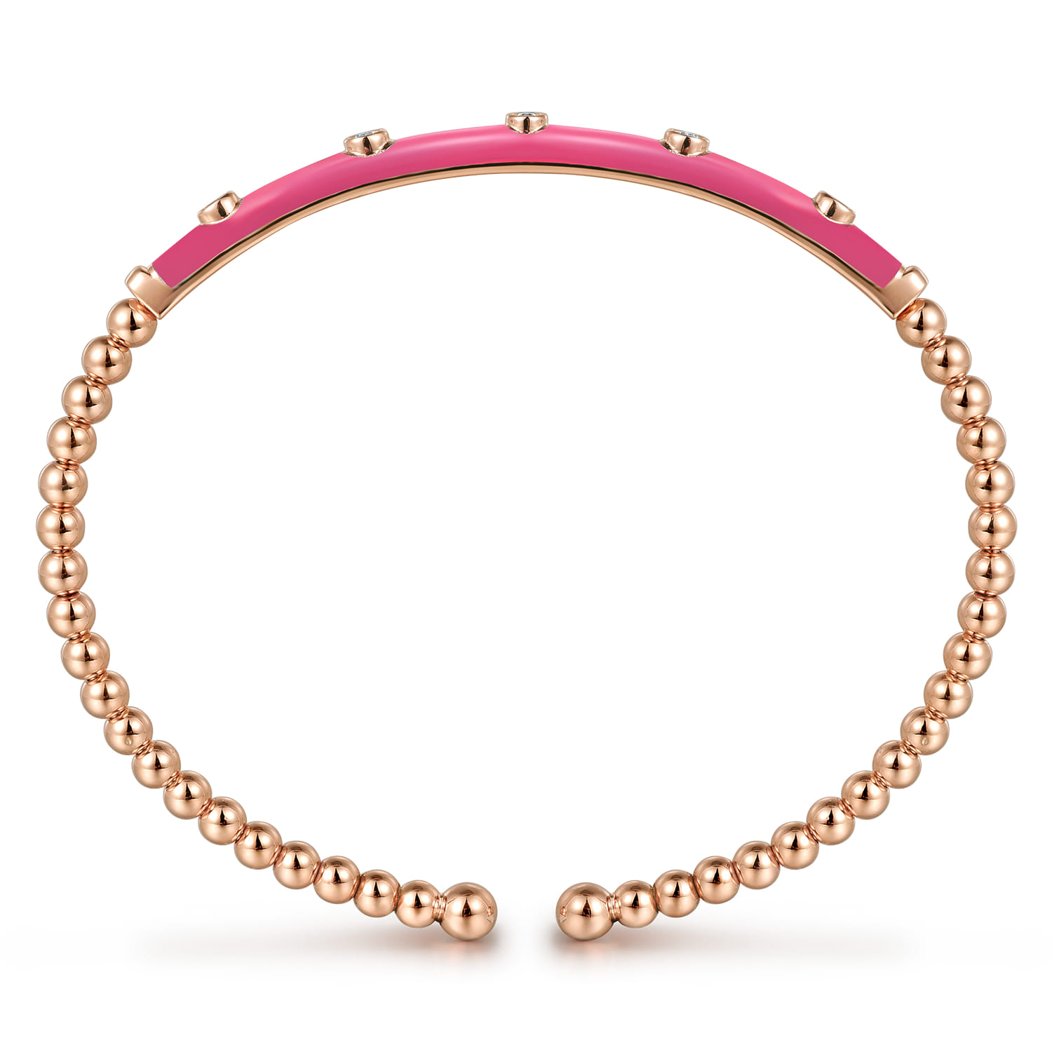 Enamel - 14K Rose Gold Bujukan Beads and Diamond Split Bangle with Fuchsia Enamel - 0.15 ct - Shot 3