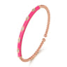Enamel - 14K Rose Gold Bujukan Beads and Diamond Split Bangle with Fuchsia Enamel - 0.1 ct