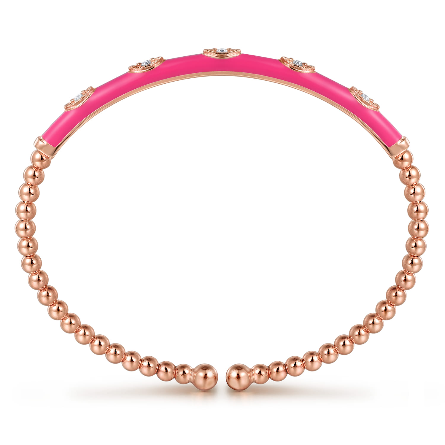 Enamel - 14K Rose Gold Bujukan Beads and Diamond Split Bangle with Fuchsia Enamel - 0.1 ct - Shot 3