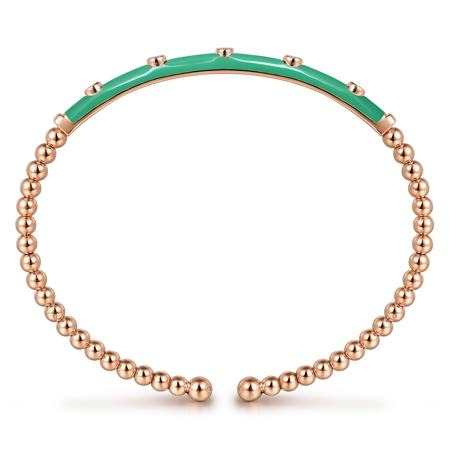 Enamel - 14K Rose Gold Bujukan Beads and Diamond Split Bangle with Mint Green Enamel - 0.15 ct - Shot 3