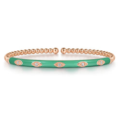 Enamel - 14K Rose Gold Bujukan Beads and Diamond Split Bangle with Mint Green Enamel