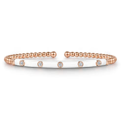 Enamel - 14K Rose Gold Bujukan Beads and Diamond Split Bangle with White Enamel