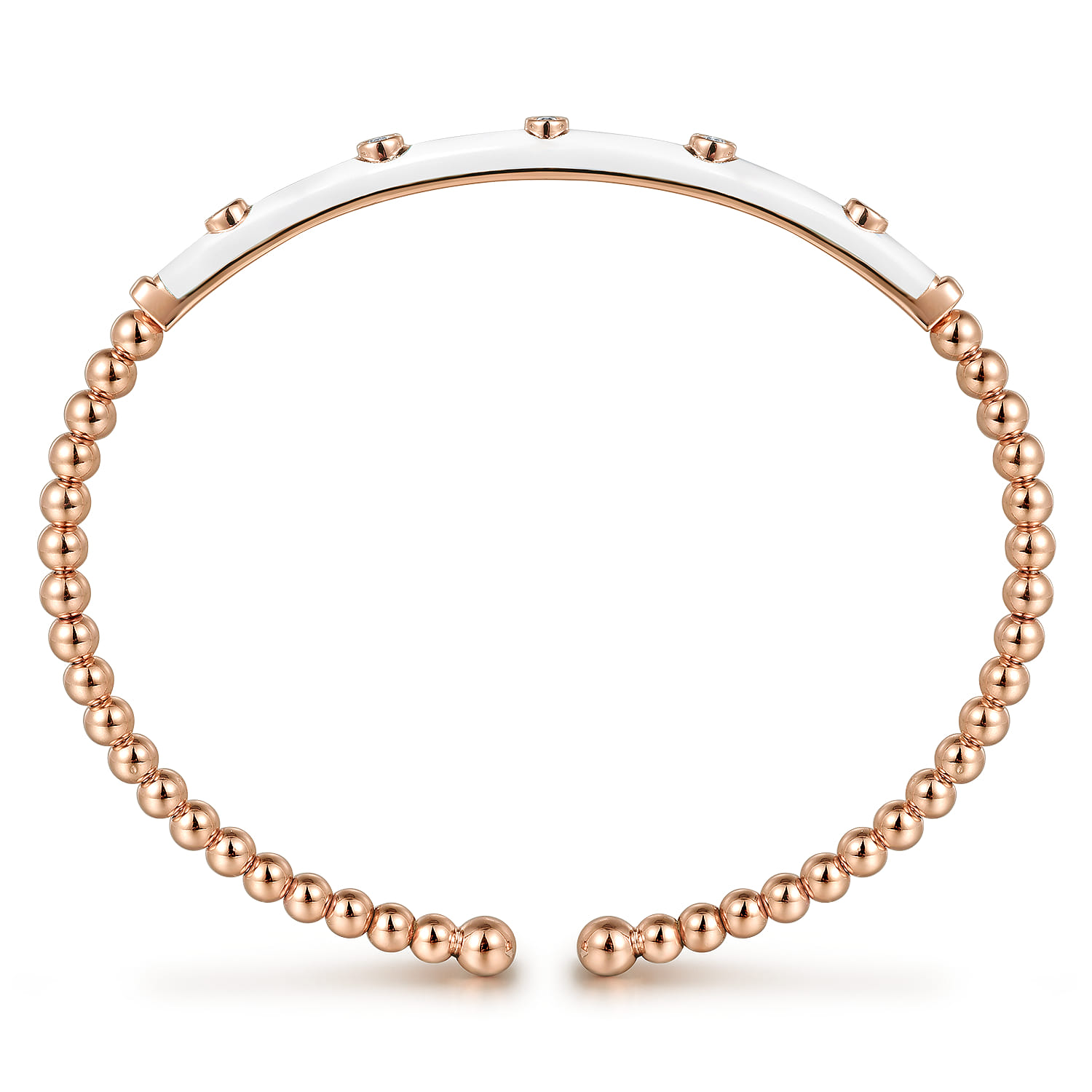 Enamel - 14K Rose Gold Bujukan Beads and Diamond Split Bangle with White Enamel - 0.15 ct - Shot 3