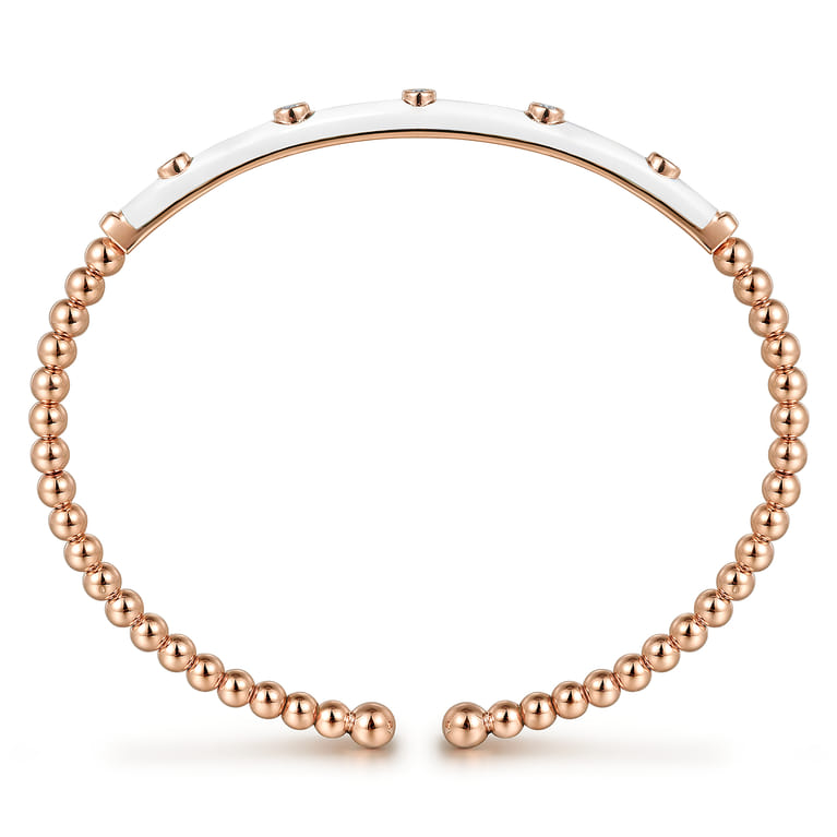 Enamel - 14K Rose Gold Bujukan Beads and Diamond Split Bangle with White Enamel - 0.15 ct - Shot 3