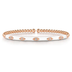 Enamel - 14K Rose Gold Bujukan Beads and Diamond Split Bangle with White Enamel