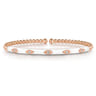 Enamel - 14K Rose Gold Bujukan Beads and Diamond Split Bangle with White Enamel - 0.1 ct