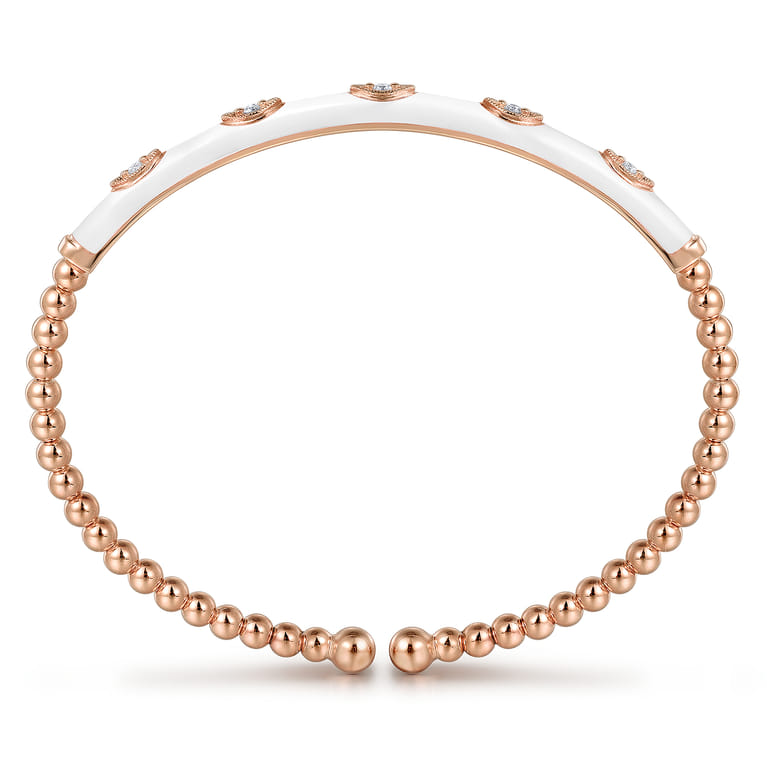 Enamel - 14K Rose Gold Bujukan Beads and Diamond Split Bangle with White Enamel - 0.1 ct - Shot 3