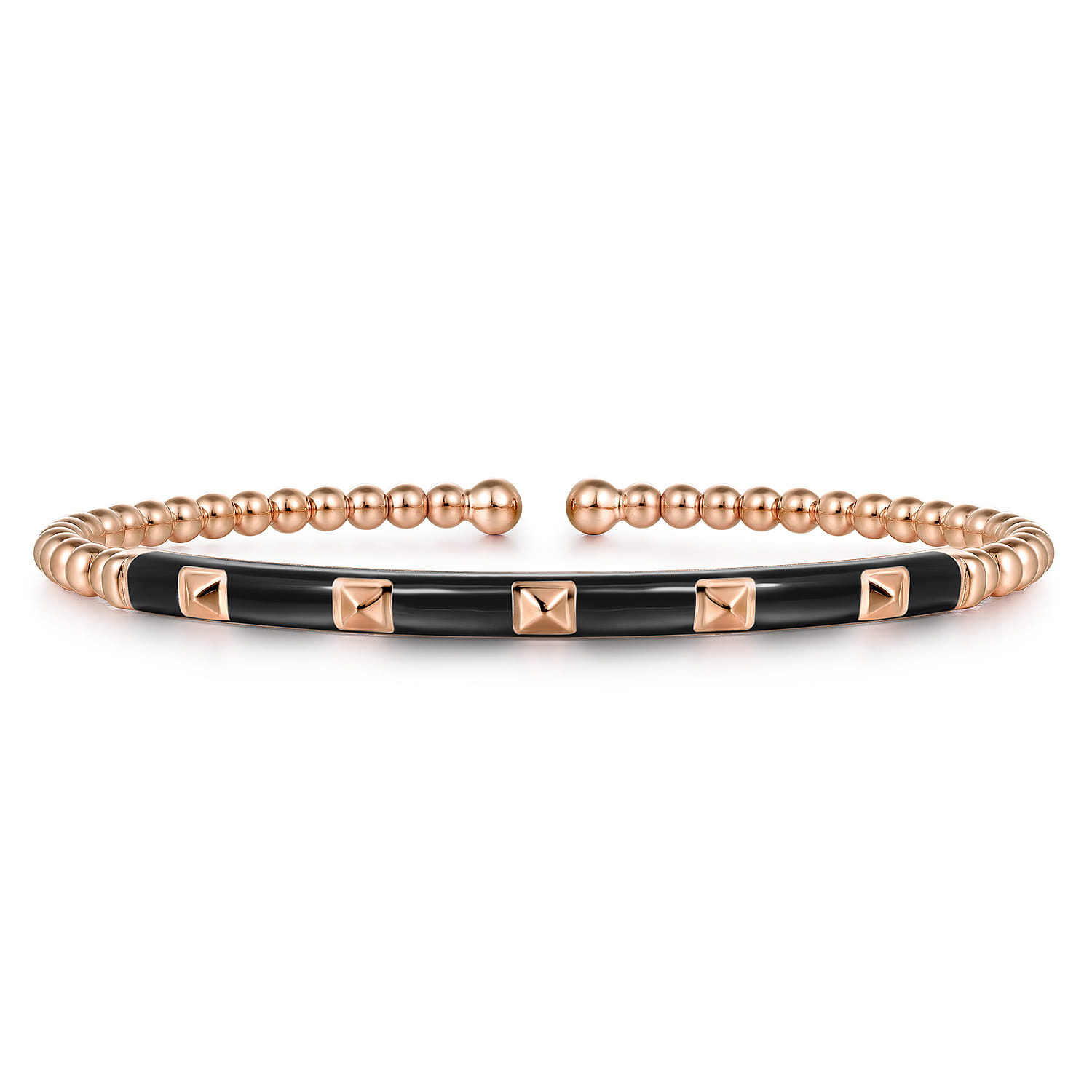 Enamel - 14K Rose Gold Bujukan Beads and Pyramid Split Bangle with Black Enamel - Shot 1