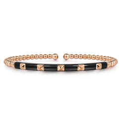 Enamel - 14K Rose Gold Bujukan Beads and Pyramid Split Bangle with Black Enamel