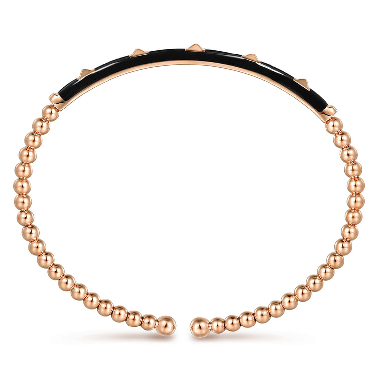 Enamel - 14K Rose Gold Bujukan Beads and Pyramid Split Bangle with Black Enamel - Shot 3
