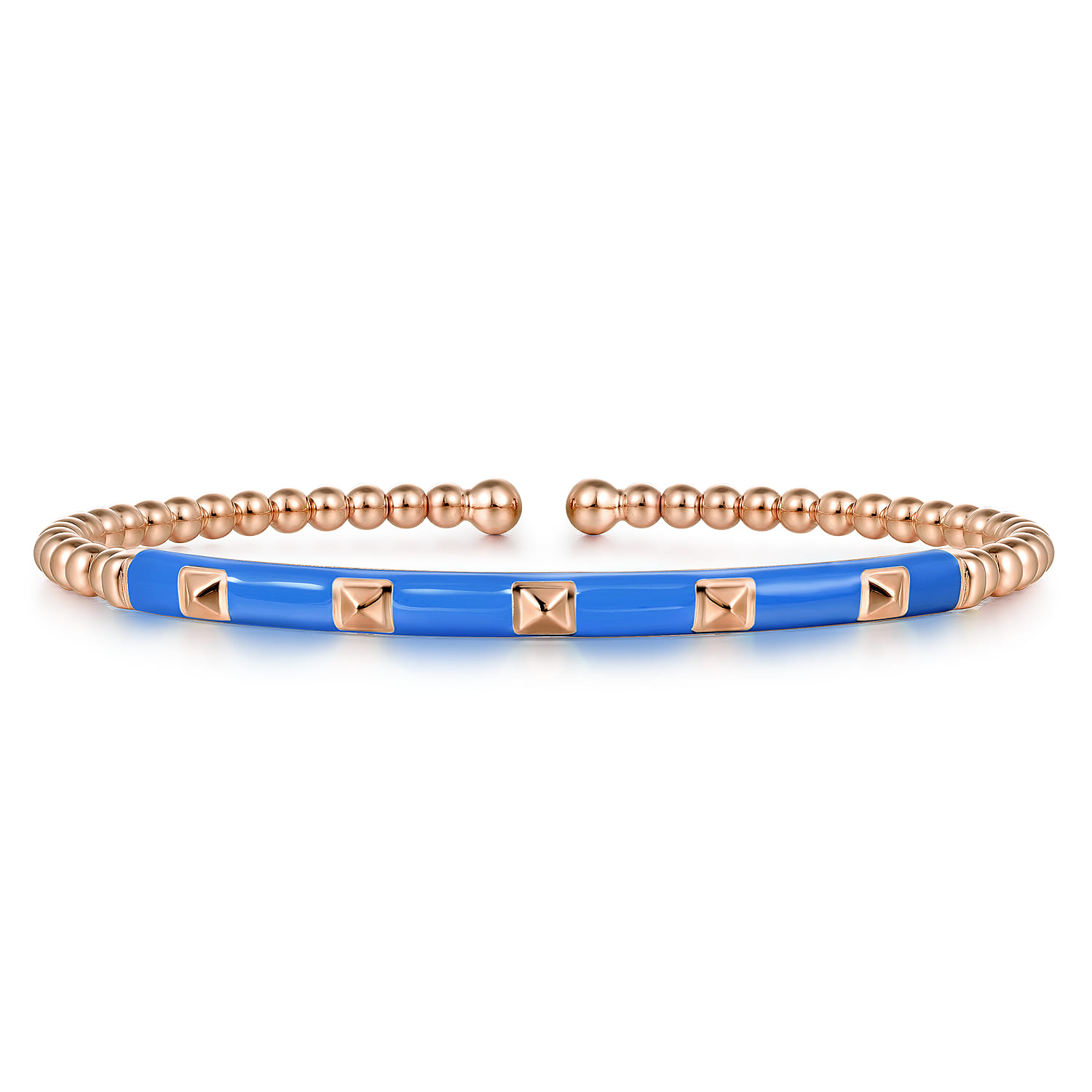 Enamel - 14K Rose Gold Bujukan Beads and Pyramid Split Bangle with Blue Enamel - Shot 1