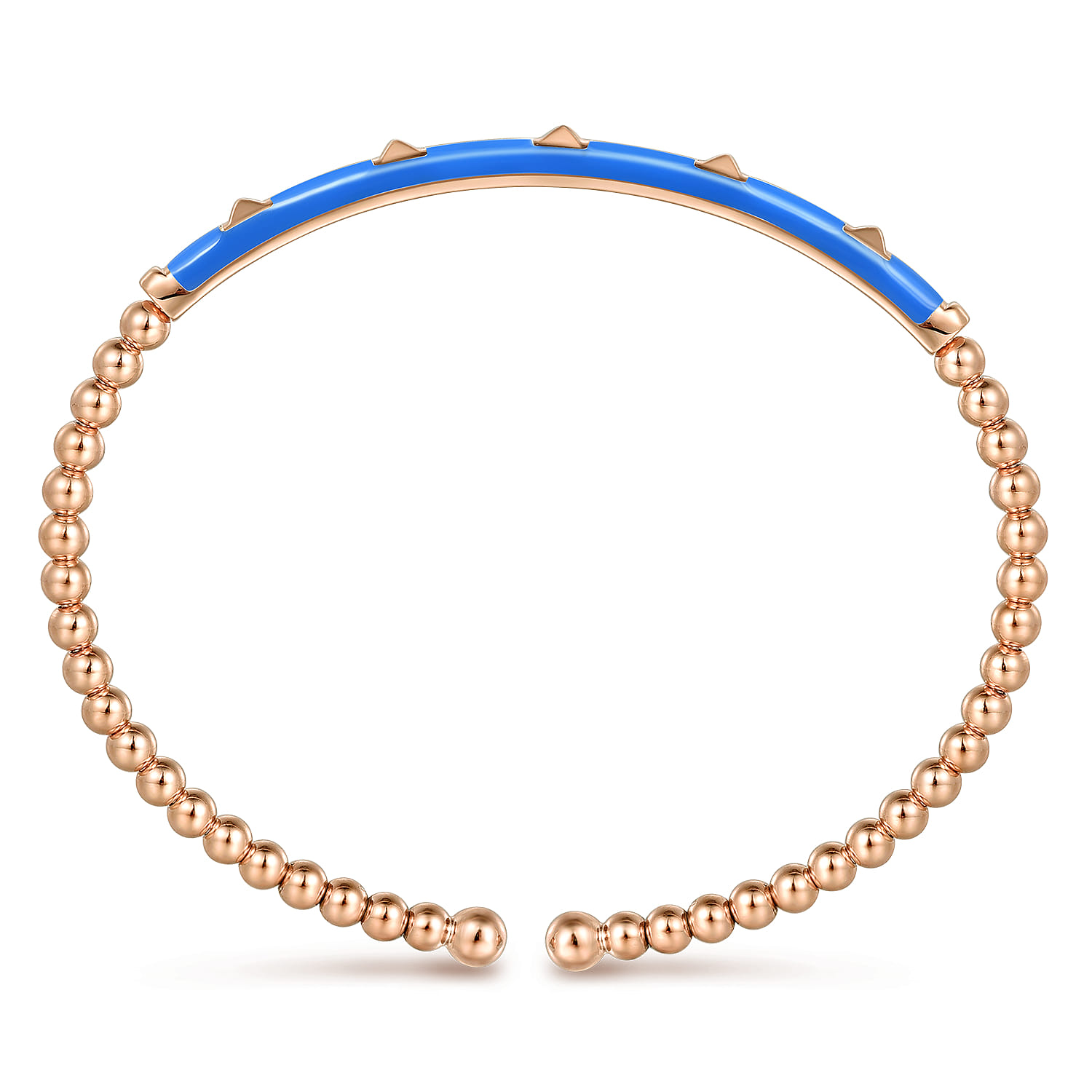 Enamel - 14K Rose Gold Bujukan Beads and Pyramid Split Bangle with Blue Enamel - Shot 3