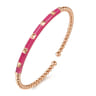Enamel - 14K Rose Gold Bujukan Beads and Pyramid Split Bangle with Fuchsia Enamel