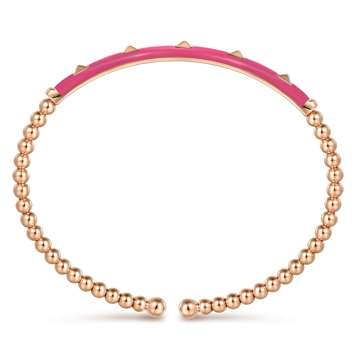 Enamel - 14K Rose Gold Bujukan Beads and Pyramid Split Bangle with Fuchsia Enamel - Shot 3