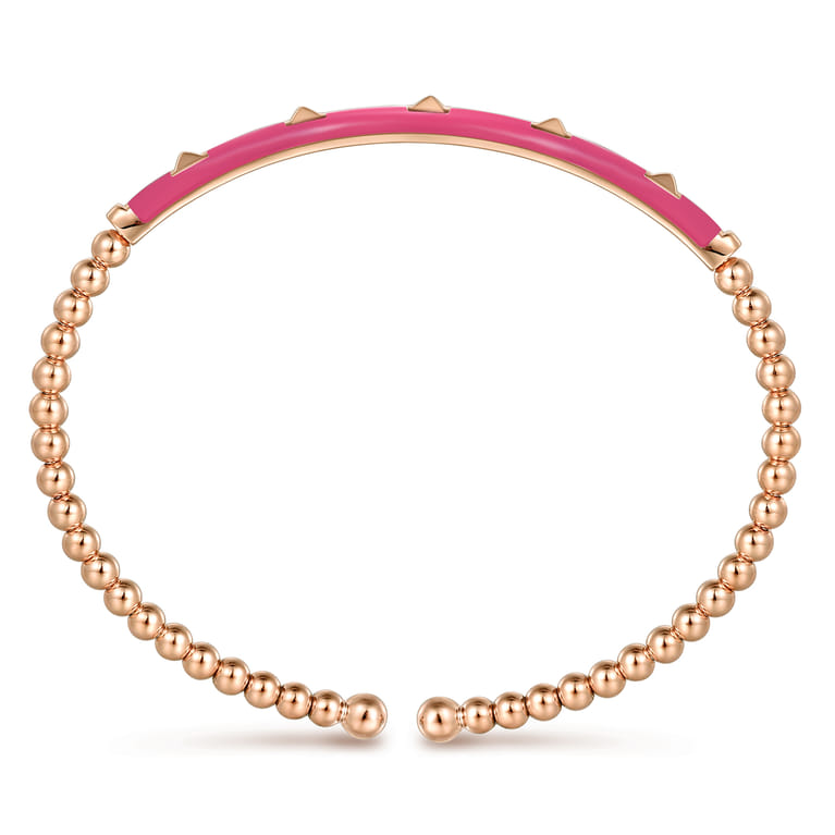Enamel - 14K Rose Gold Bujukan Beads and Pyramid Split Bangle with Fuchsia Enamel - Shot 3