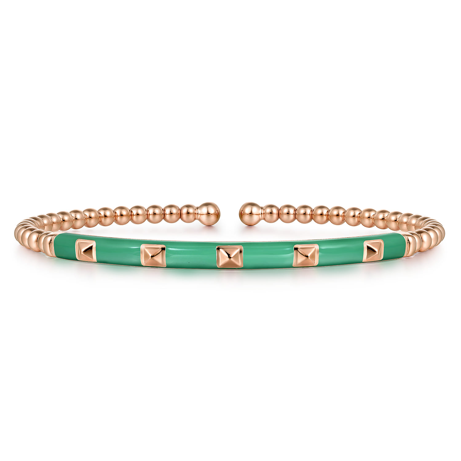Enamel - 14K Rose Gold Bujukan Beads and Pyramid Split Bangle with Mint Green Enamel - Shot 1