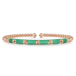 Enamel - 14K Rose Gold Bujukan Beads and Pyramid Split Bangle with Mint Green Enamel