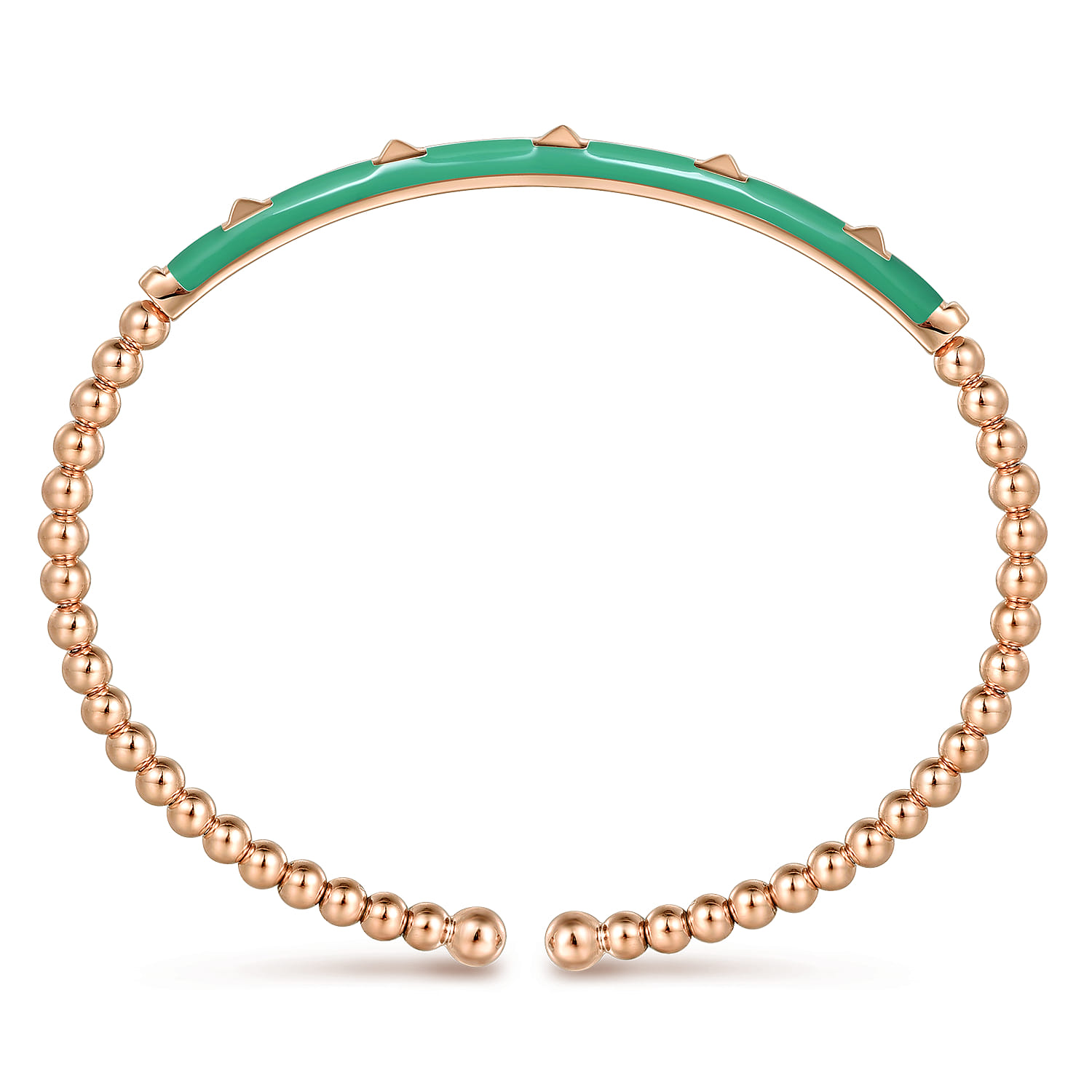 Enamel - 14K Rose Gold Bujukan Beads and Pyramid Split Bangle with Mint Green Enamel - Shot 3