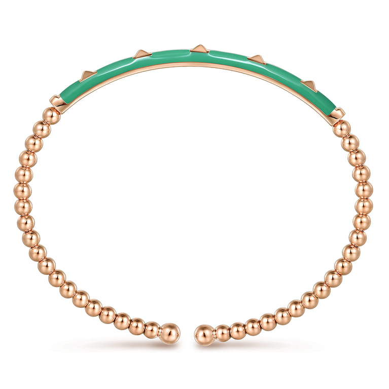 Enamel - 14K Rose Gold Bujukan Beads and Pyramid Split Bangle with Mint Green Enamel - Shot 3