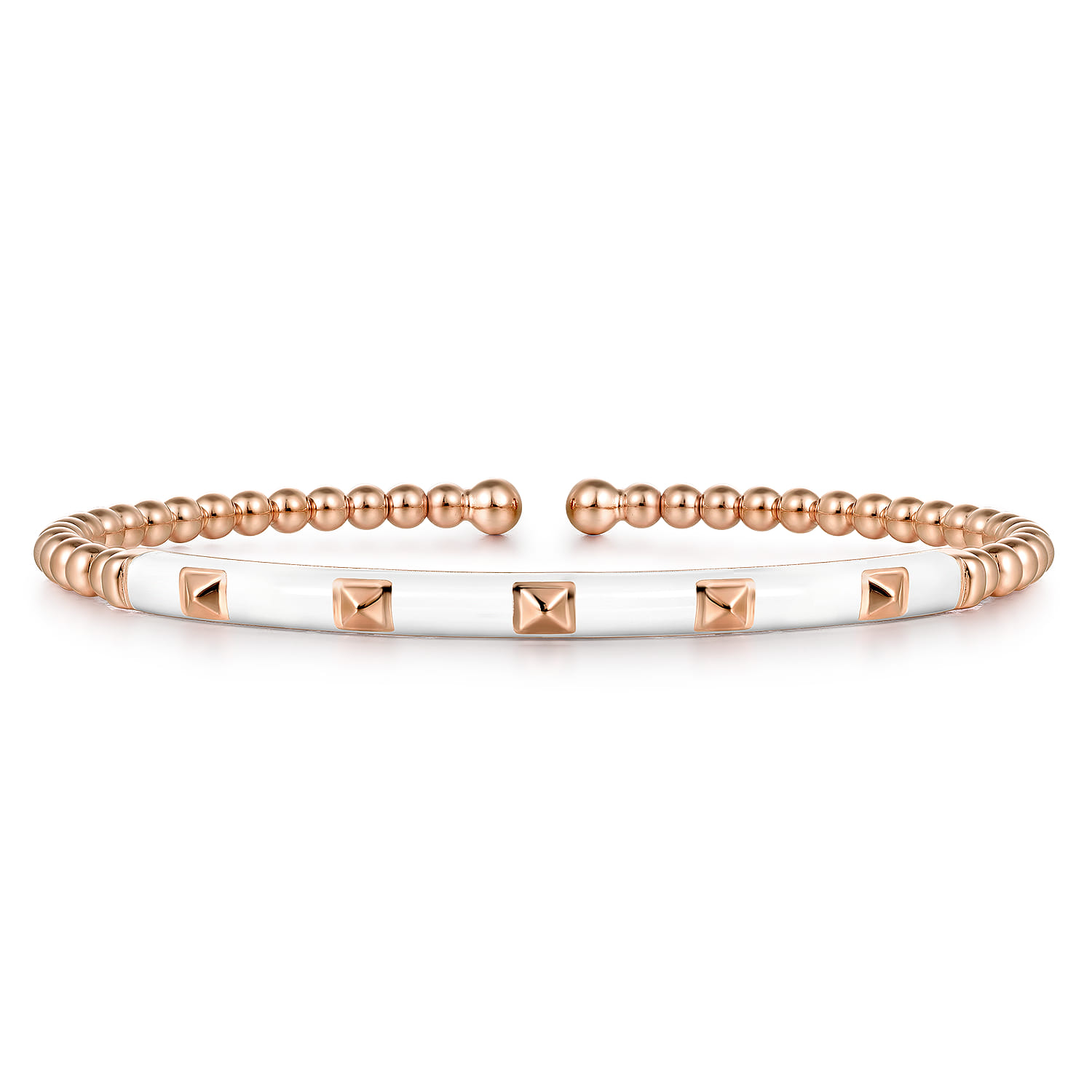 Enamel - 14K Rose Gold Bujukan Beads and Pyramid Split Bangle with White Enamel - Shot 1