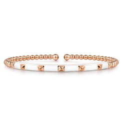 Enamel - 14K Rose Gold Bujukan Beads and Pyramid Split Bangle with White Enamel