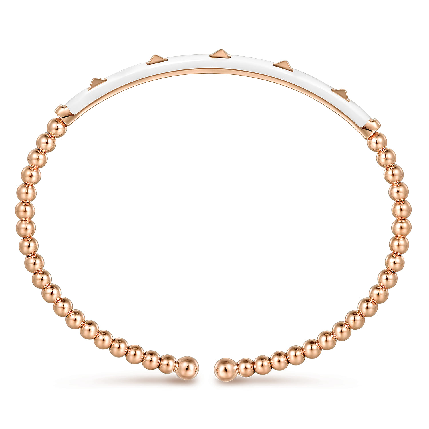 Enamel - 14K Rose Gold Bujukan Beads and Pyramid Split Bangle with White Enamel - Shot 3