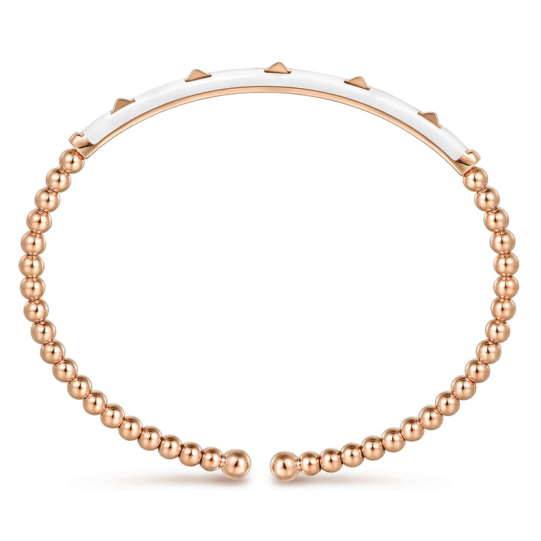 Enamel - 14K Rose Gold Bujukan Beads and Pyramid Split Bangle with White Enamel - Shot 3