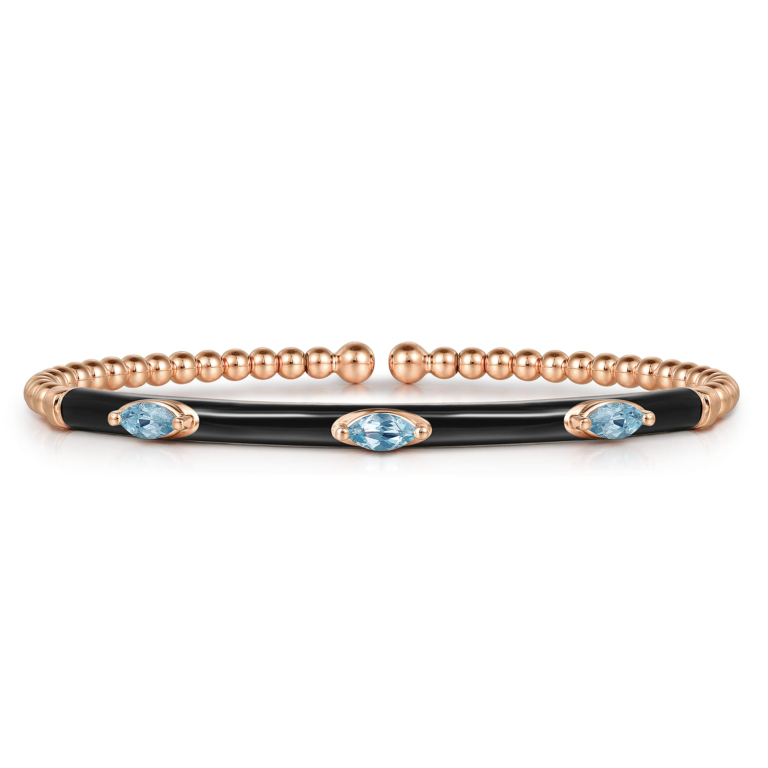 Enamel - 14K Rose Gold Bujukan Blue Topaz Split Bangle with Black Enamel - Shot 1