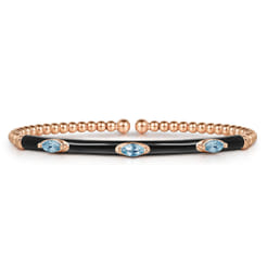 Enamel - 14K Rose Gold Bujukan Blue Topaz Split Bangle with Black Enamel